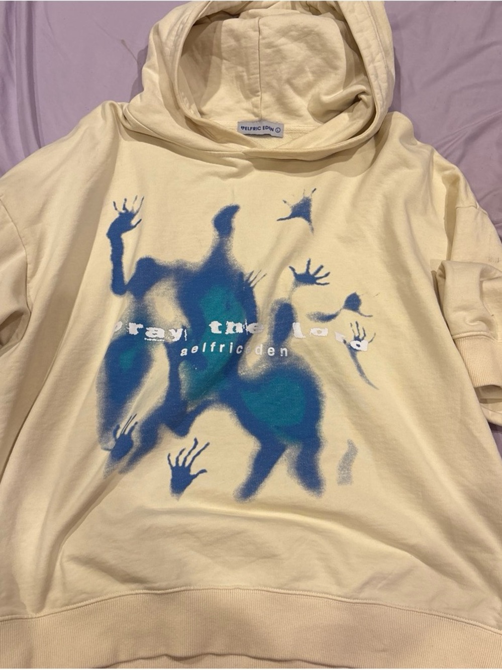 aelfric eden Cream Hoodie with Blue Graphic